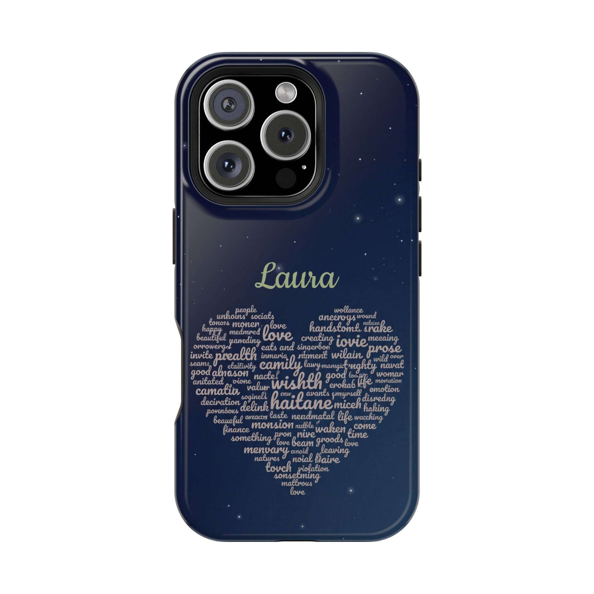 Personalized Teacher Heart Word Art Phone Case — Navy Wireless Charging Cover