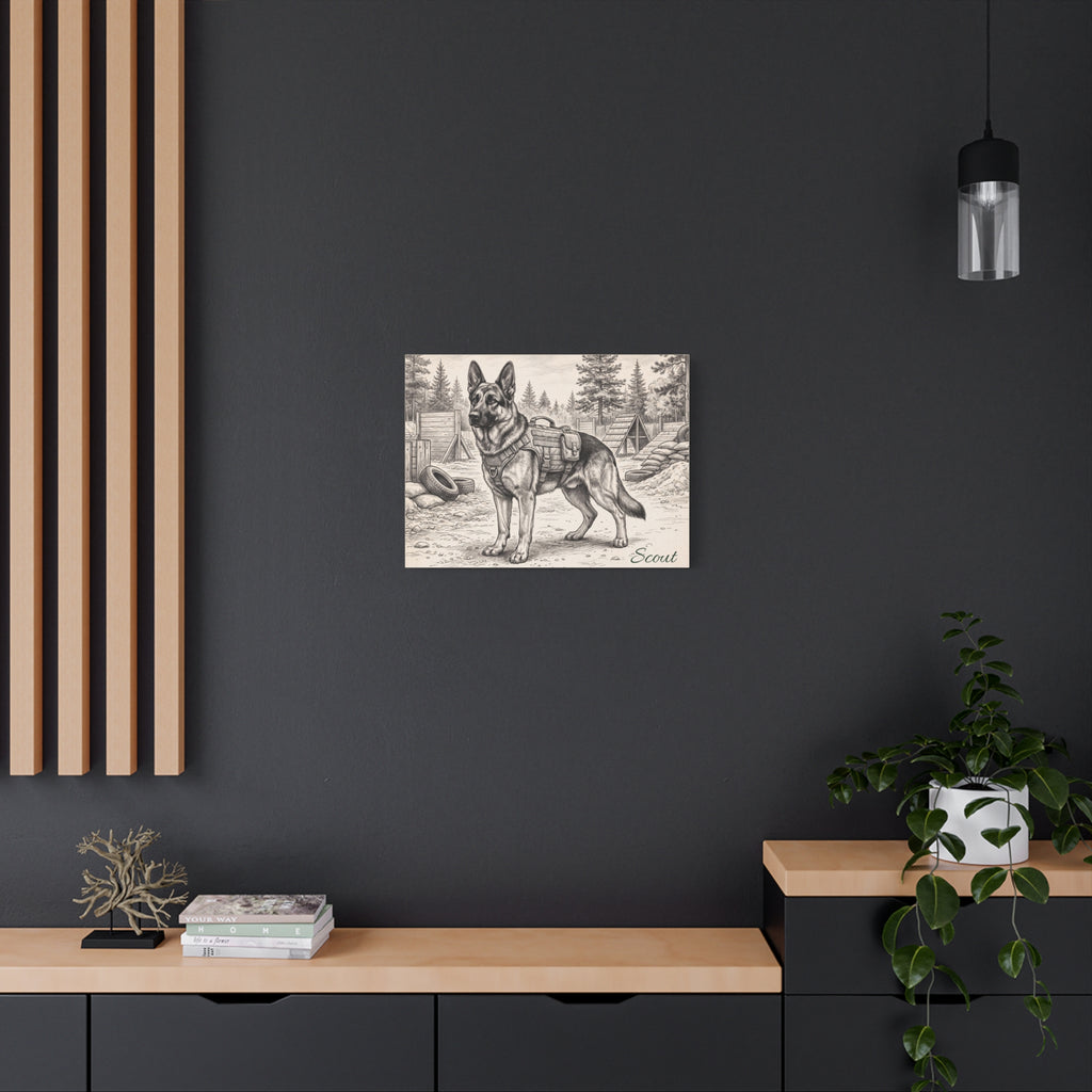 German Shepherd Personalized Canvas | Military Working Dog Sketch Wall Art