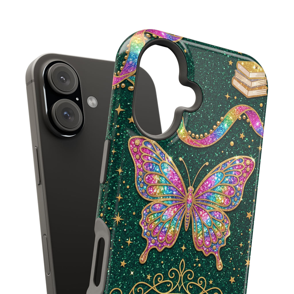 Rainbow Glitter Butterfly Personalized Teacher Phone Case — Wireless Charging Cover