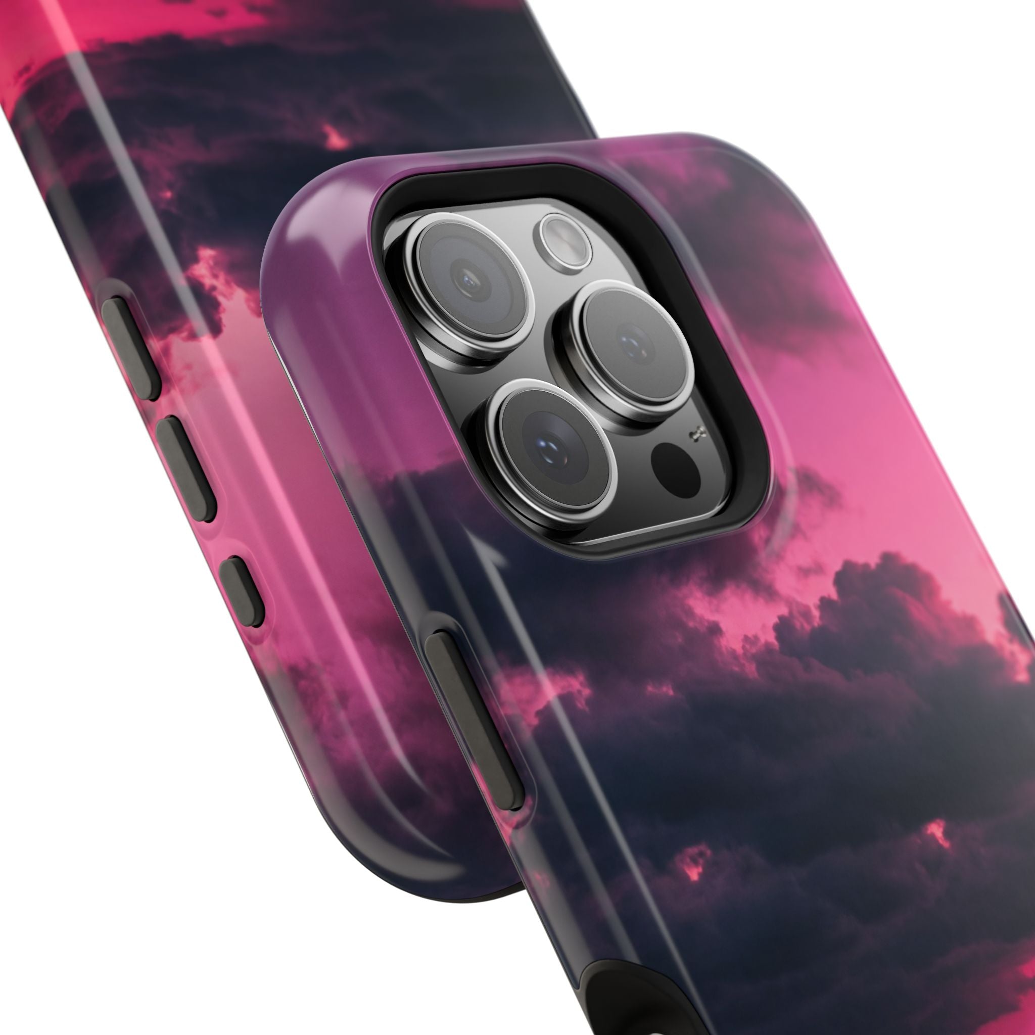 iPhone & Samsung Magnetic Impact-Resistant Phone Case — Pink Twilight Cloud with Paw Print
