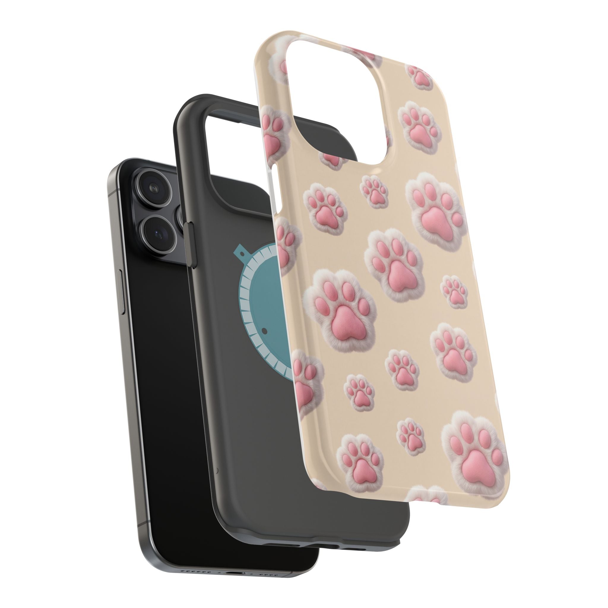 Pink Paw Print Phone Case — Impact-Resistant Wireless Charging Cover