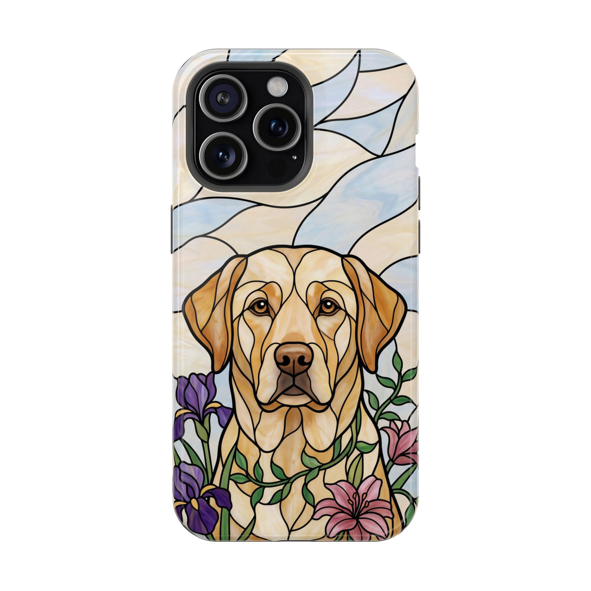 Floral Stained Glass Labrador Phone Case — Tough Magnetic Case with Wireless Charging
