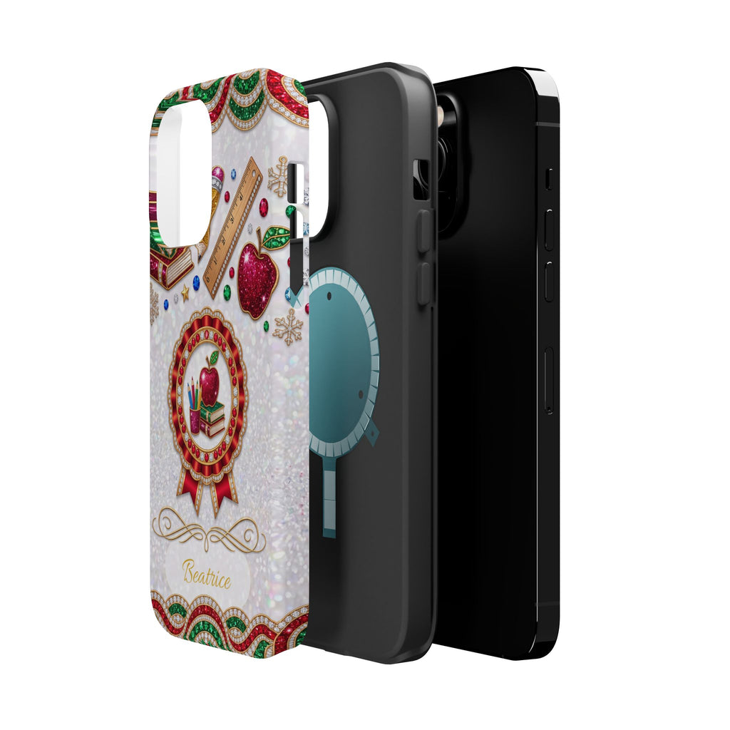 Jeweled Apple Medallion Personalized Teacher Phone Case — Wireless Charging Cover