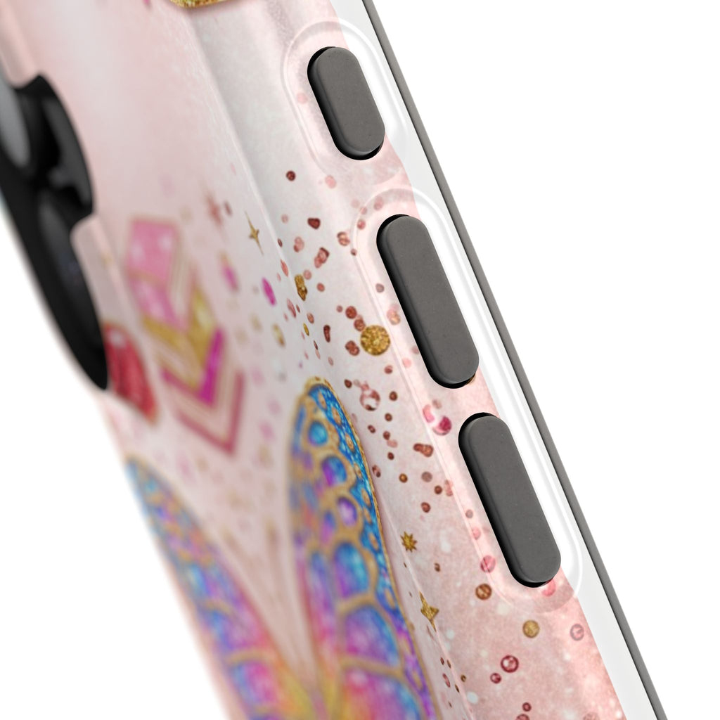 Blush Glitter Butterfly Personalized Teacher Phone Case — Wireless Charging Cover