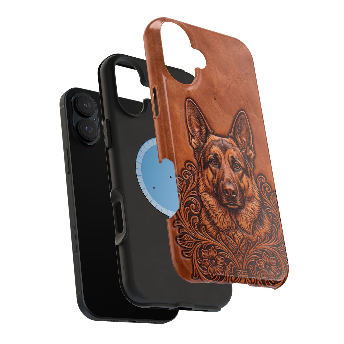 German Shepherd Phone Case | Western Tooled Art — Tough Magnetic Case with Wireless Charging