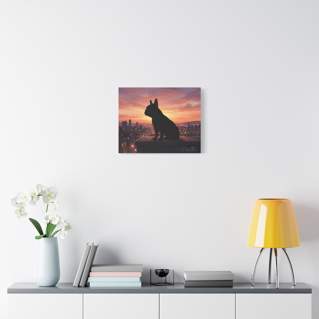 French Bulldog Silhouette Personalized Canvas | Sunset City Skyline Wall Art
