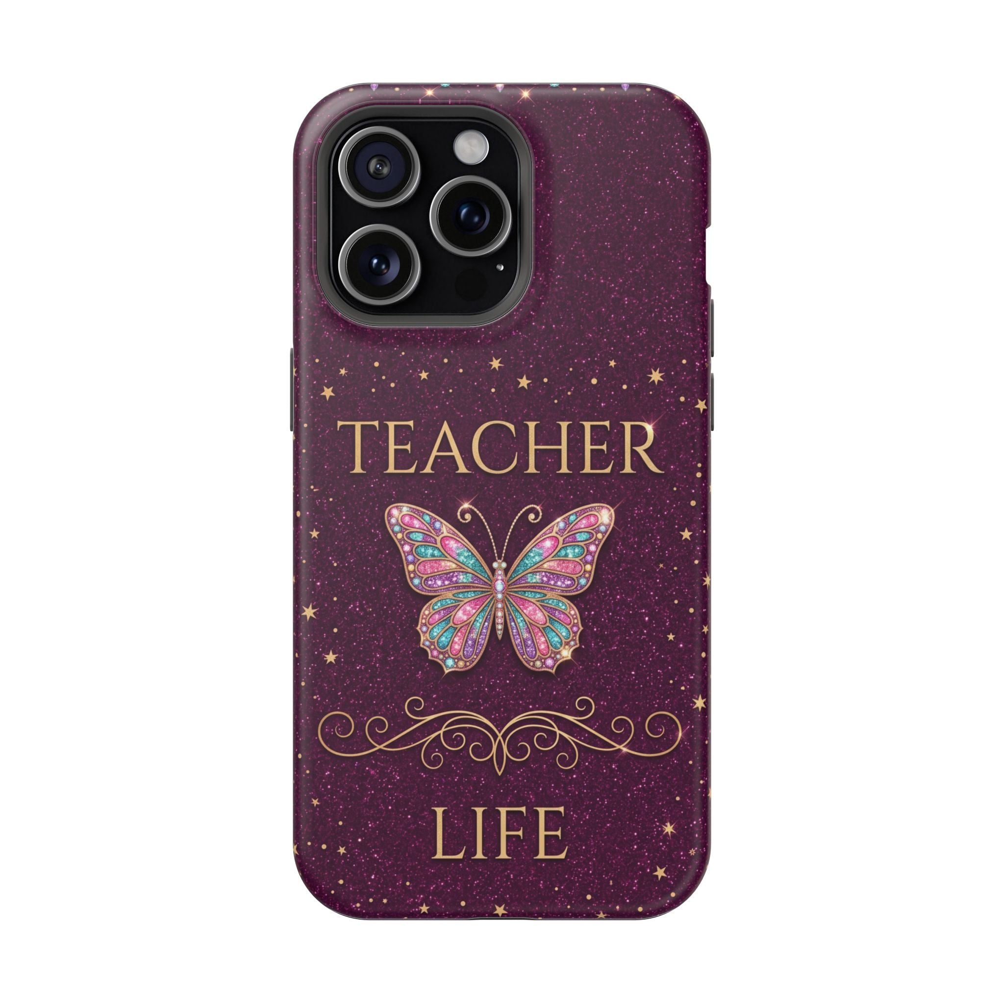 Teacher Life Glitter Butterfly Phone Case — Wireless Charging Cover