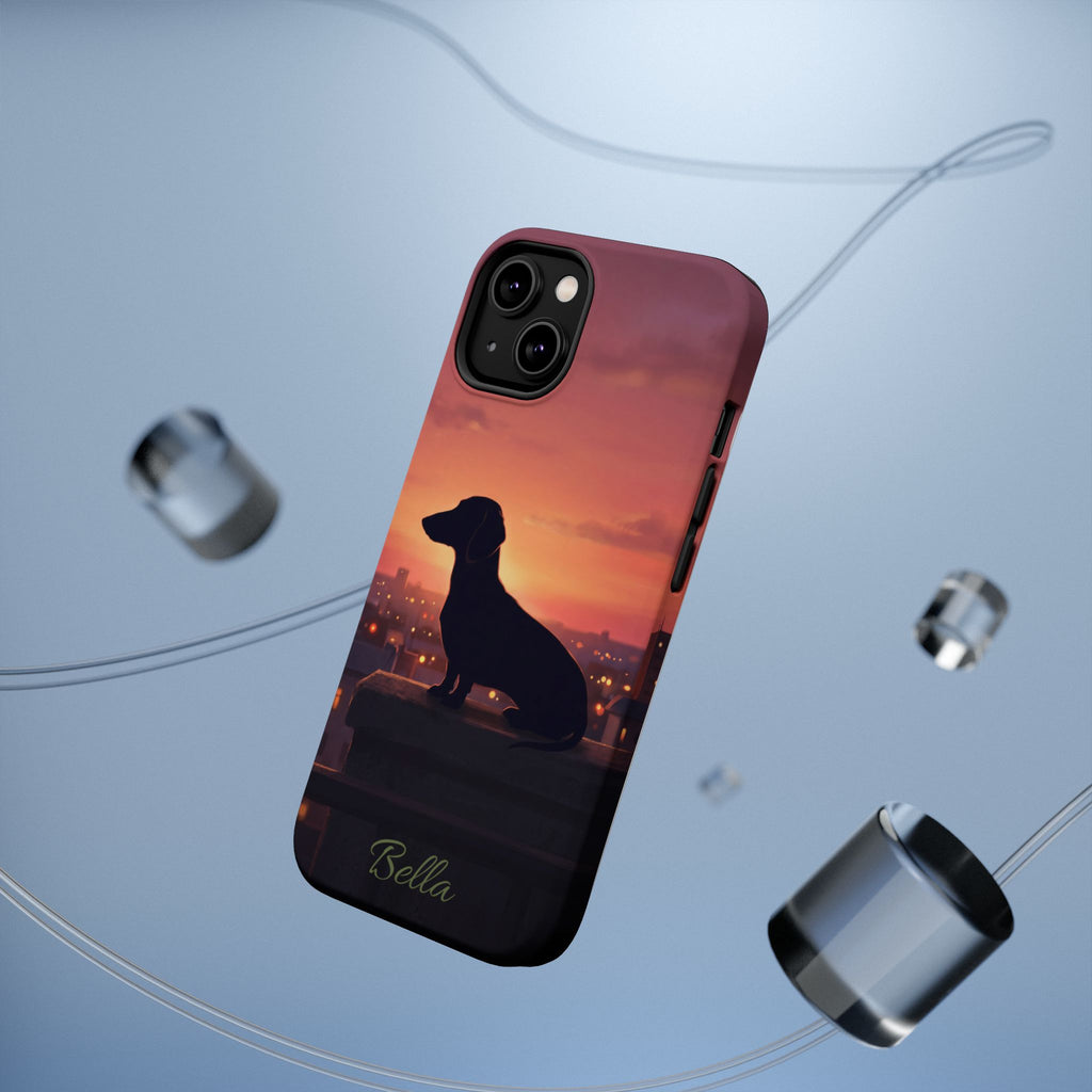 Personalized Dachshund Rooftop Sunset Phone Case — Wireless Charging Cover