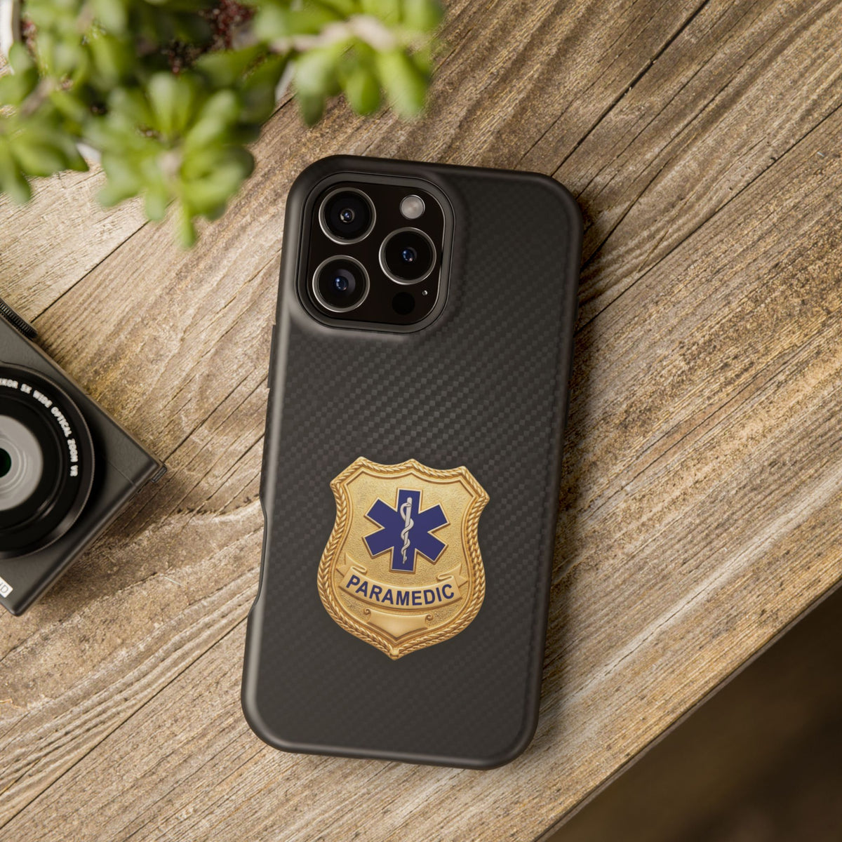 Gold Paramedic Badge Black Phone Case — Magnetic Wireless Charging Cover