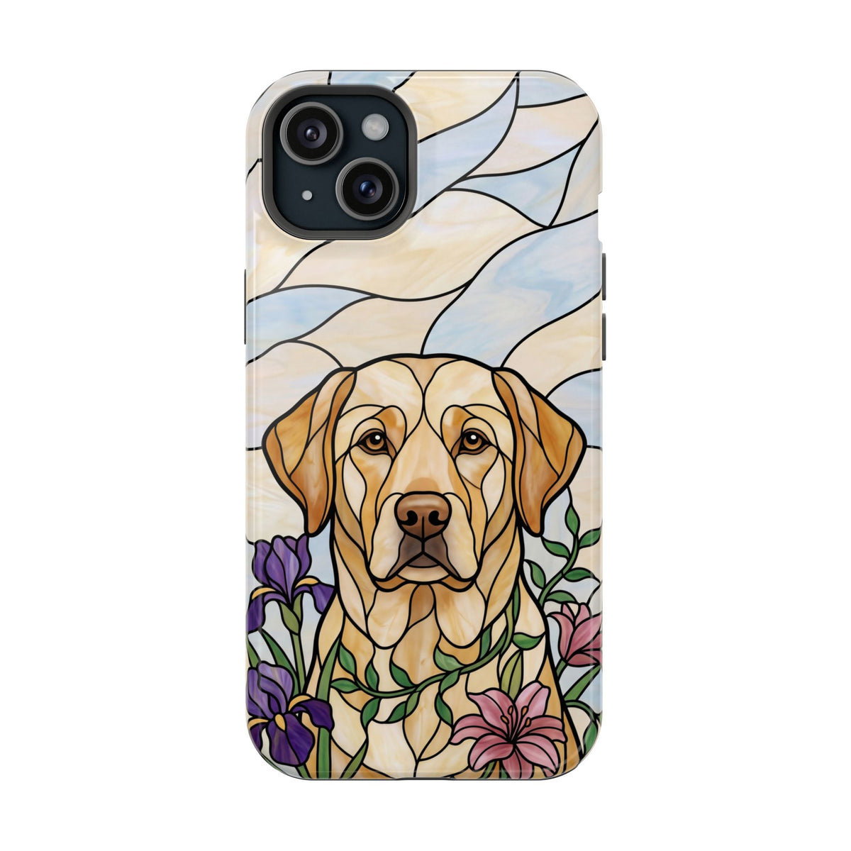 Floral Stained Glass Labrador Phone Case — Tough Magnetic Case with Wireless Charging