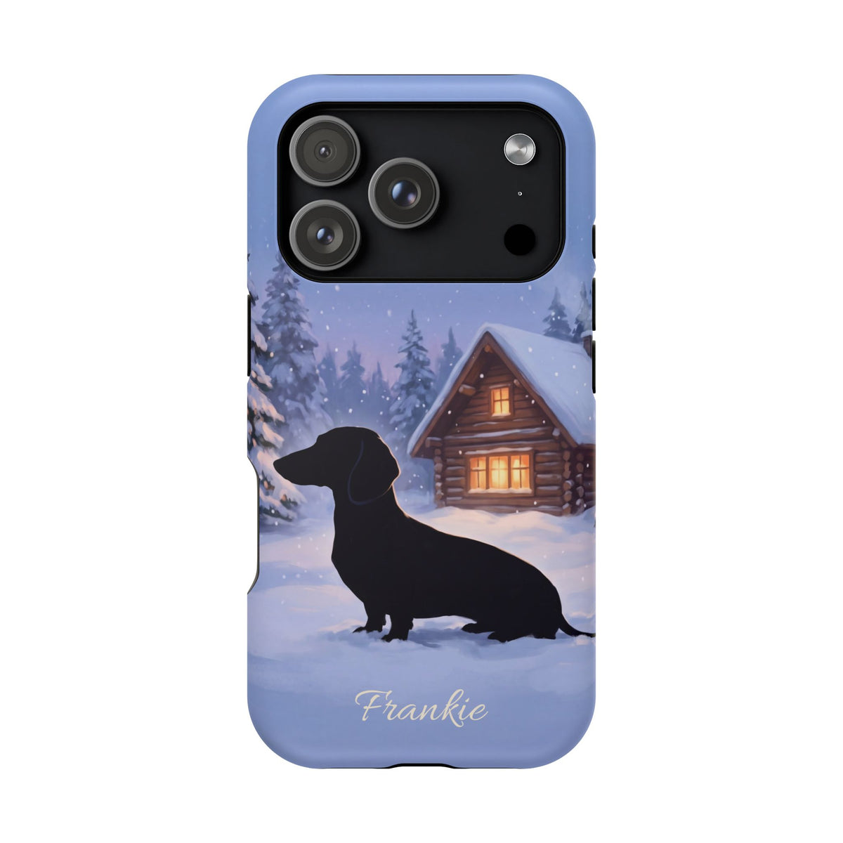 Personalized Dachshund Winter Cabin Phone Case — Wireless Charging Cover