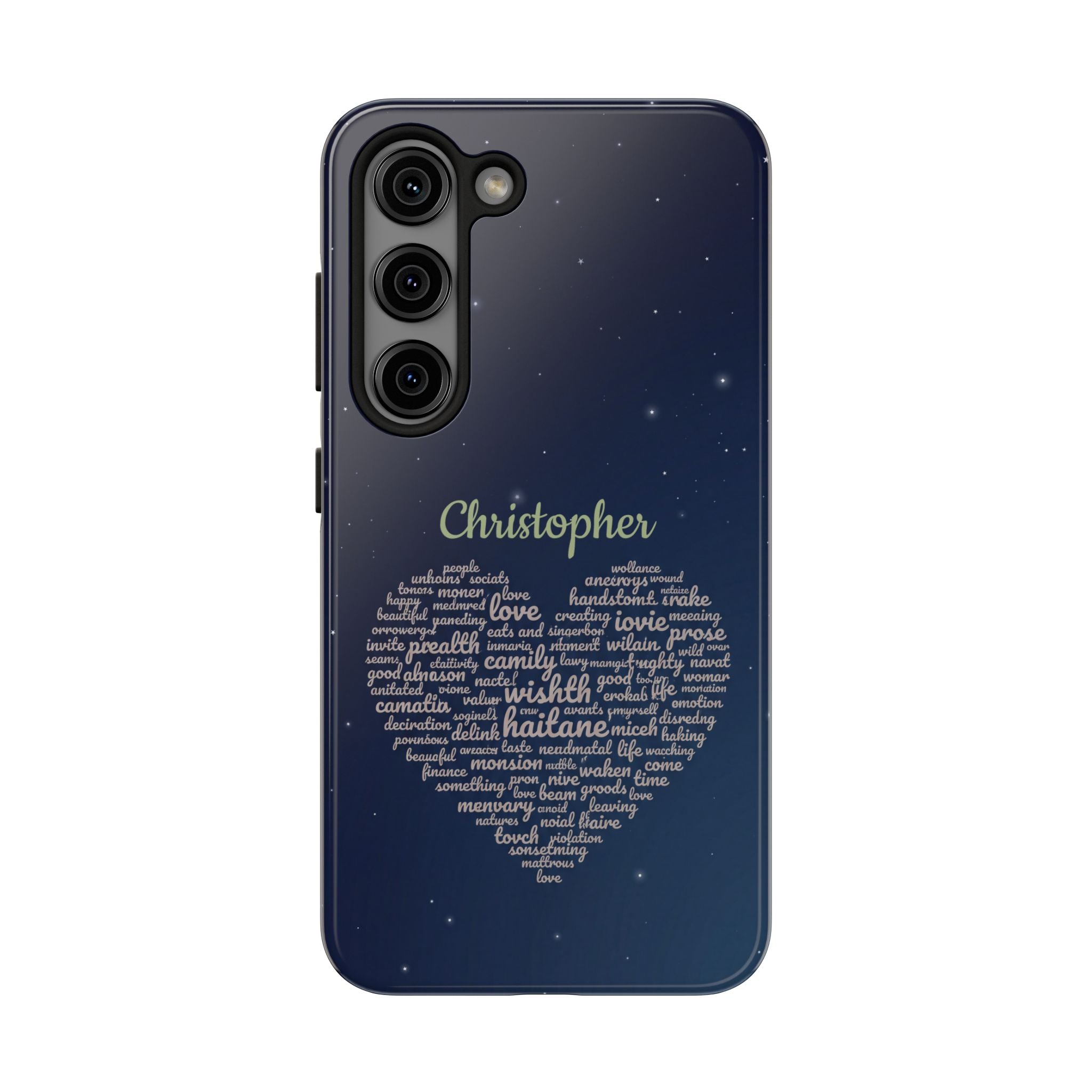 Personalized Teacher Heart Word Cloud Phone Case — Custom Name Starry Design