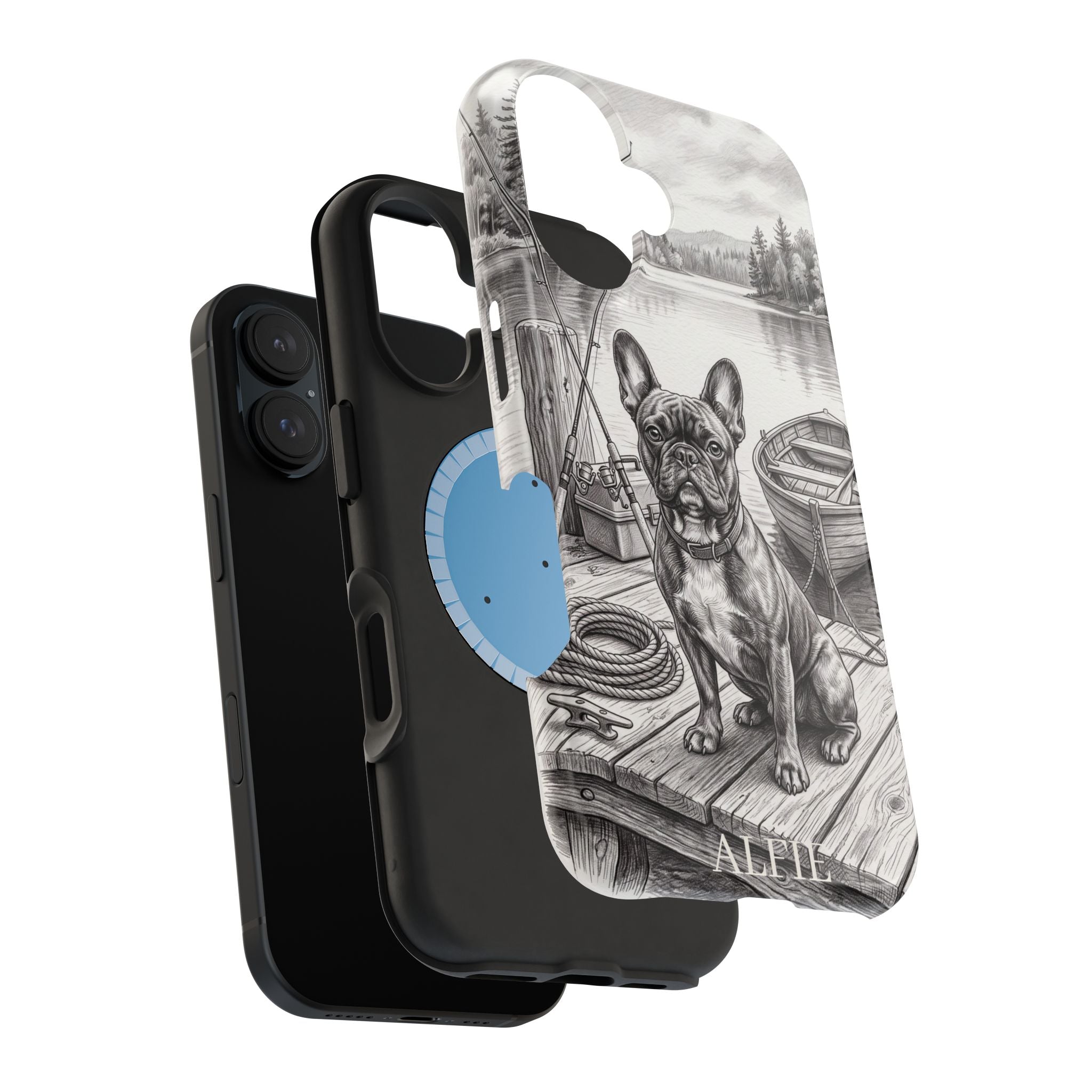 Personalized French Bulldog Lakeside Dock Phone Case — Wireless Charging Cover