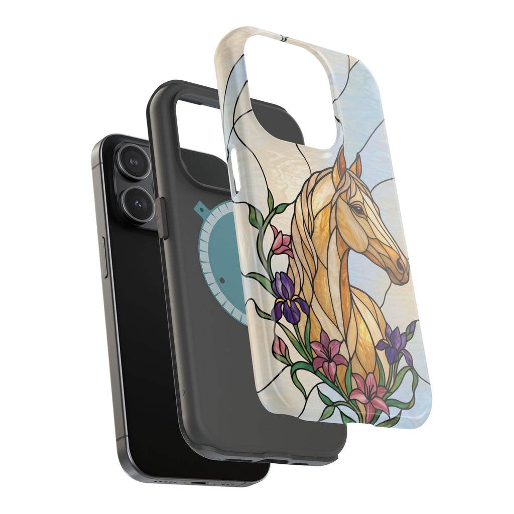 Floral Stained Glass Horse Phone Case — Tough Magnetic Case with Wireless Charging