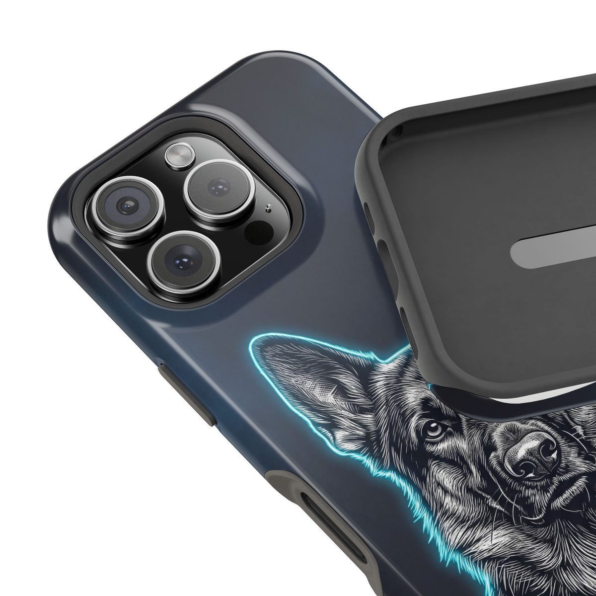 German Shepherd Phone Case | Neon Glow Sketch Art — Tough Magnetic Case with Wireless Charging