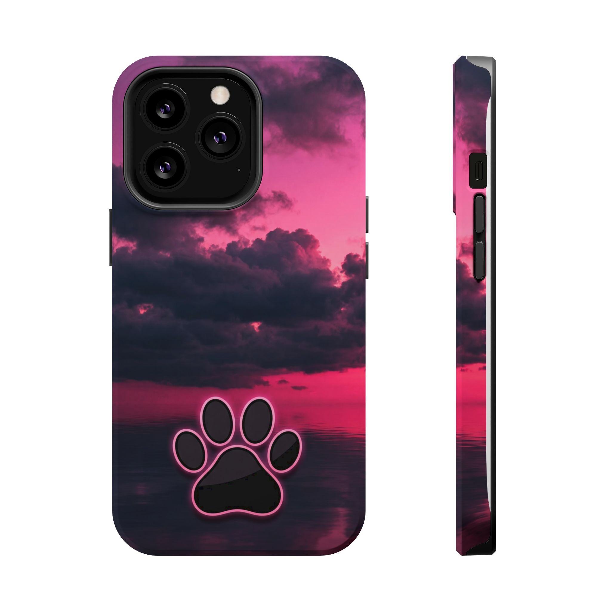 Pink Sky Paw Print Phone Case — Impact-Resistant Wireless Charging Cover