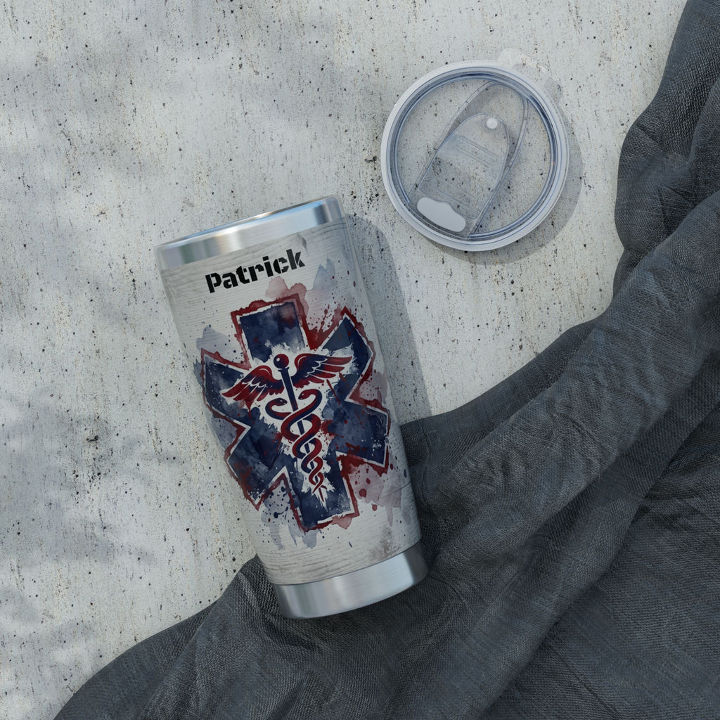 Personalized Paramedic/EMT Tumbler – 20 oz Distressed Watercolor Star of Life