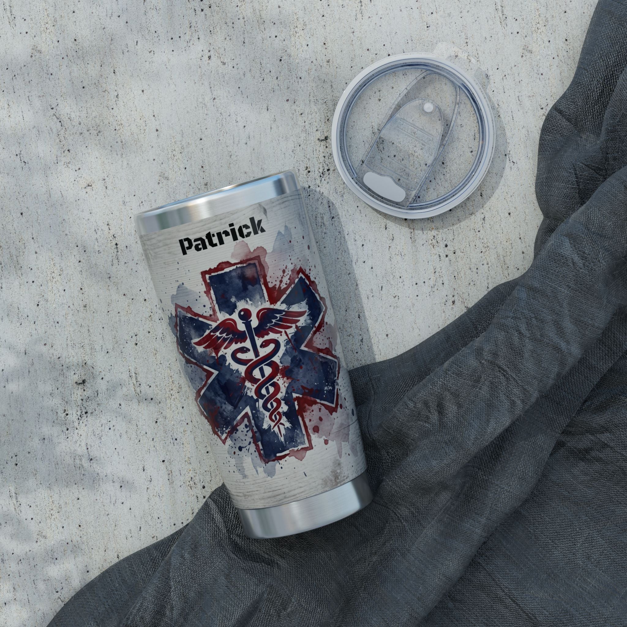 Personalized Paramedic/EMT Tumbler – 20 oz Distressed Watercolor Star of Life