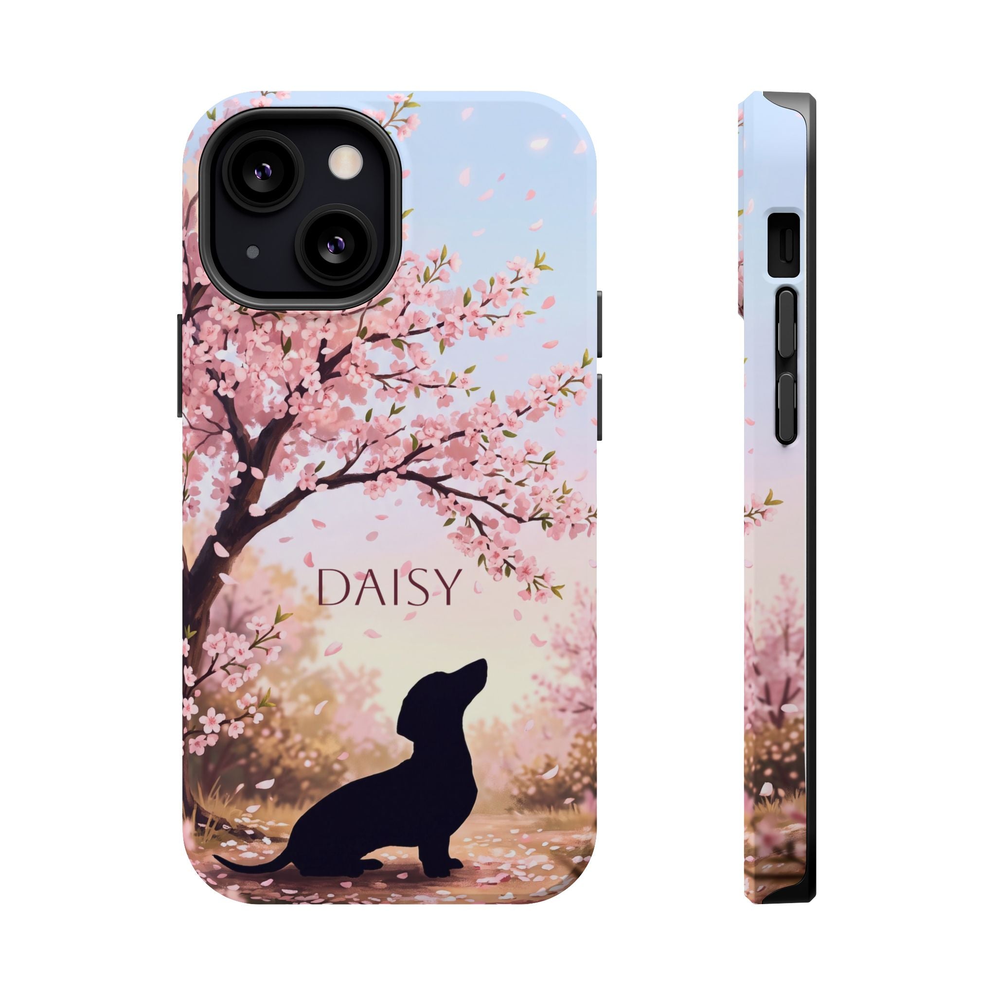 Personalized Dachshund Cherry Blossom Phone Case — Wireless Charging Cover