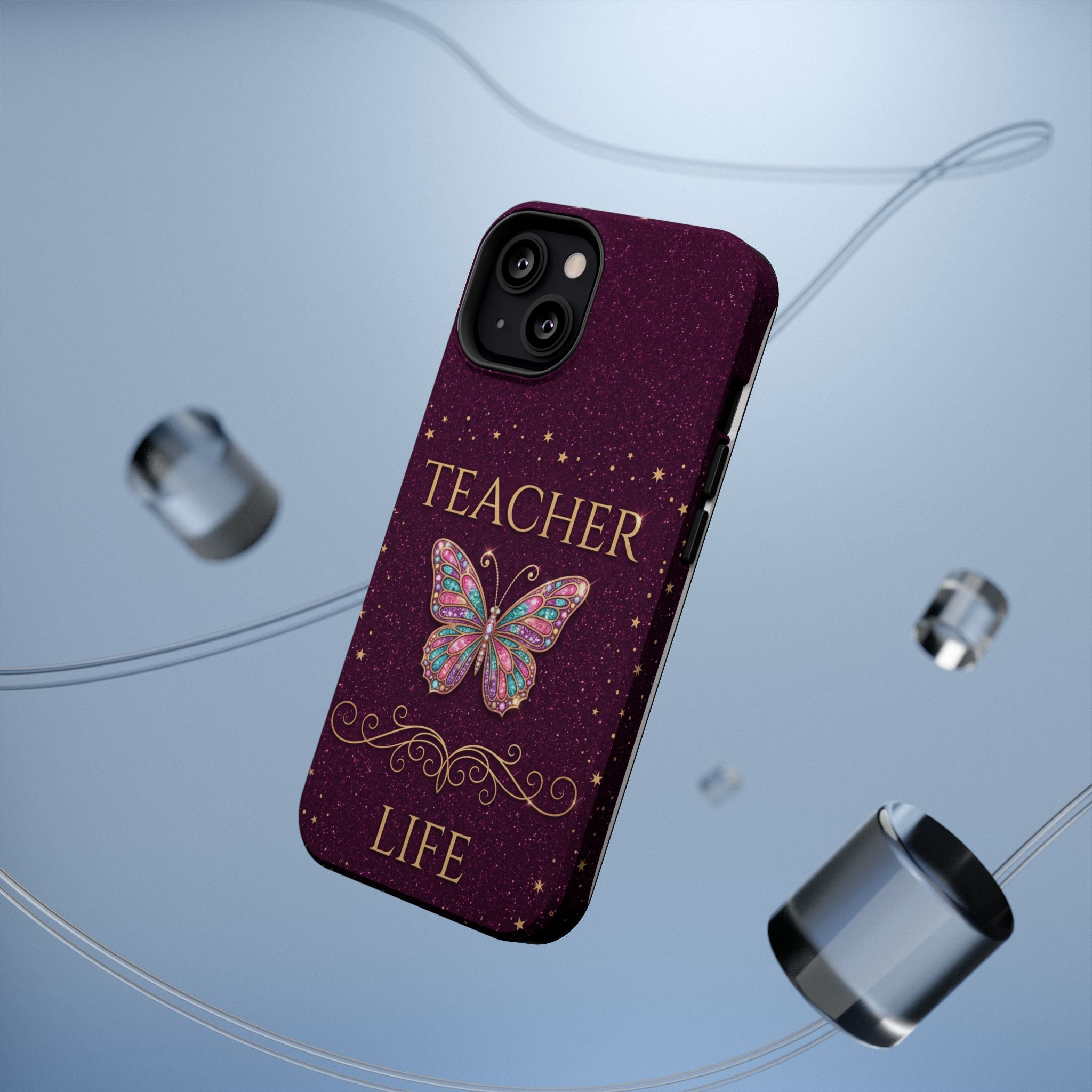 Teacher Life Glitter Butterfly Phone Case — Wireless Charging Cover