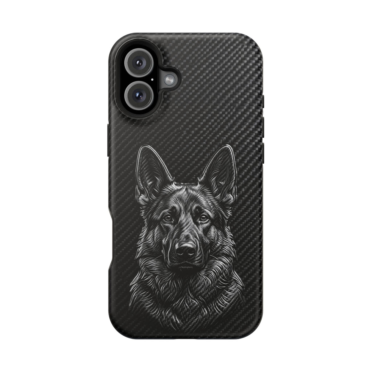 German Shepherd Phone Case | Black Carbon Art — Tough Magnetic Case with Wireless Charging