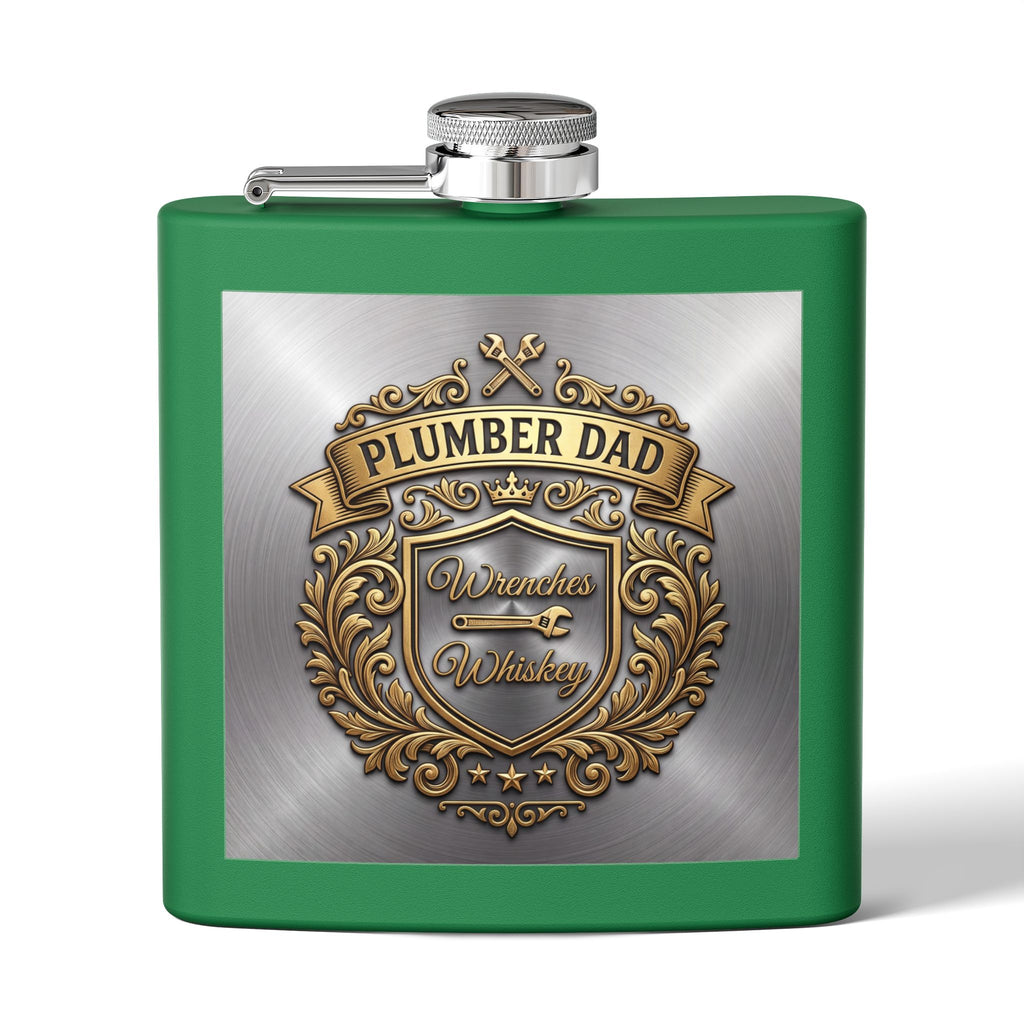 Flask — "Plumber Dad: Wrenches & Whiskey" 6oz Stainless Steel Hip Flask