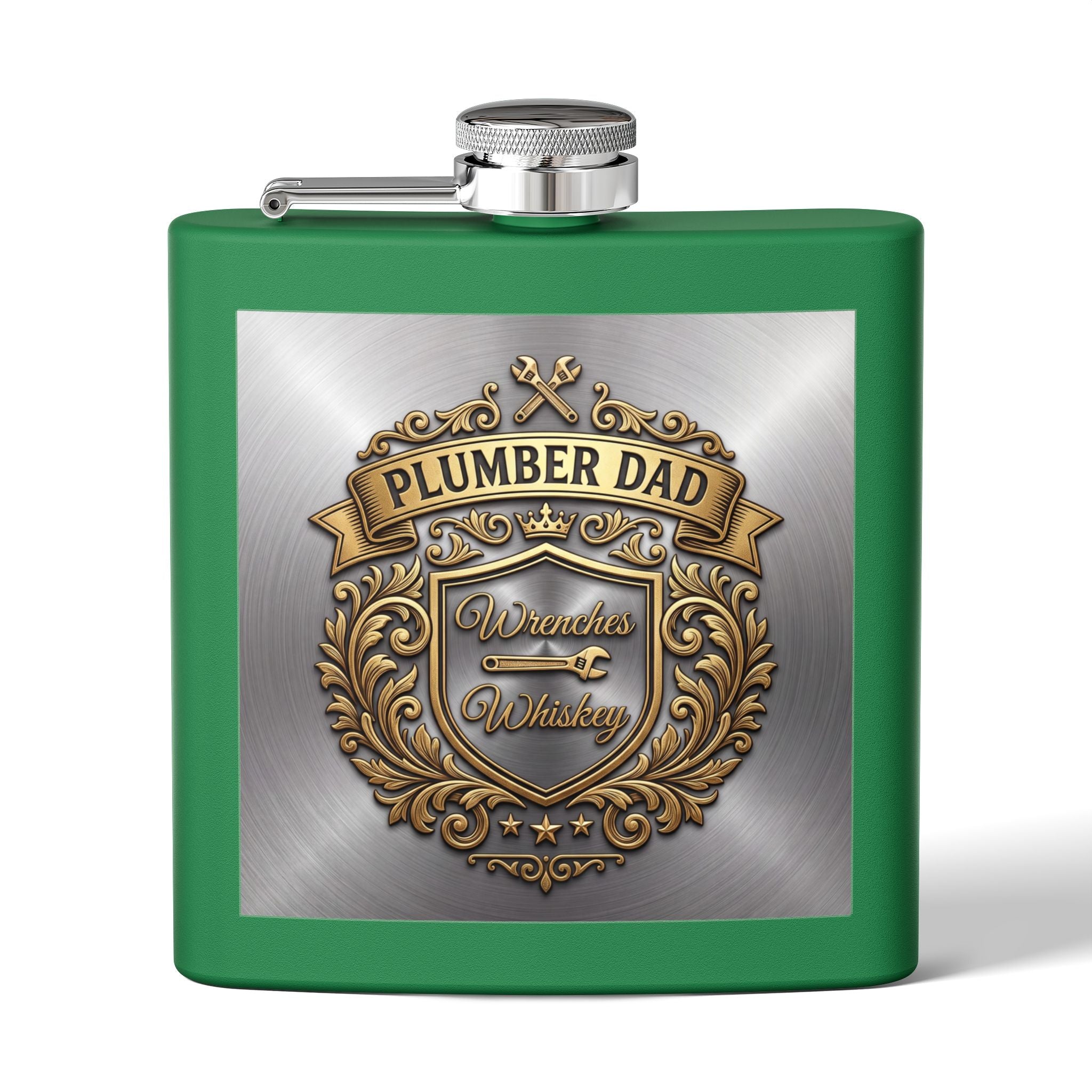 Flask — "Plumber Dad: Wrenches & Whiskey" 6oz Stainless Steel Hip Flask