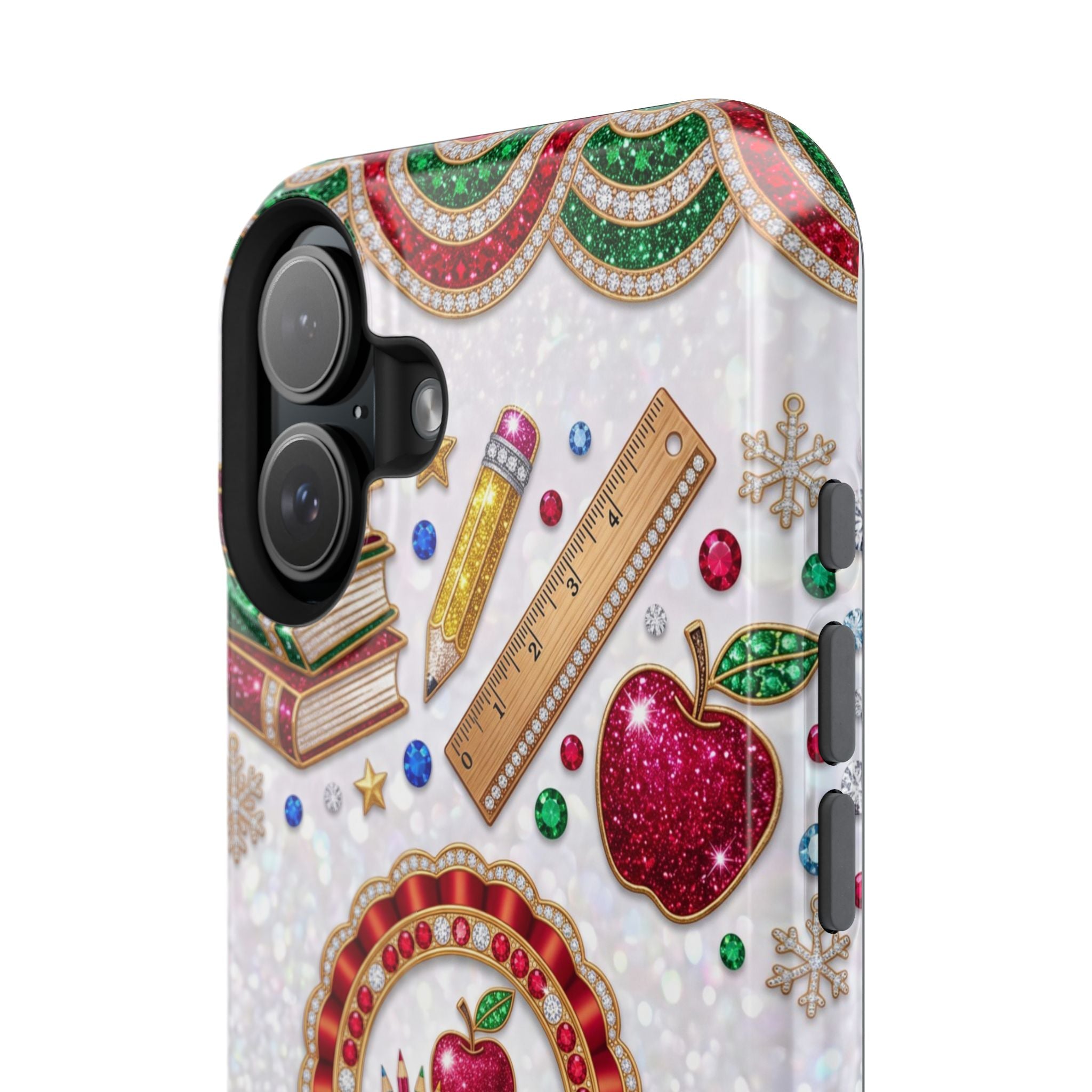 Jeweled Apple Medallion Personalized Teacher Phone Case — Wireless Charging Cover