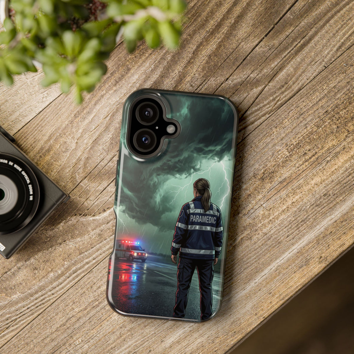 Female Paramedic Green Storm Phone Case — Magnetic Wireless Charging Cover