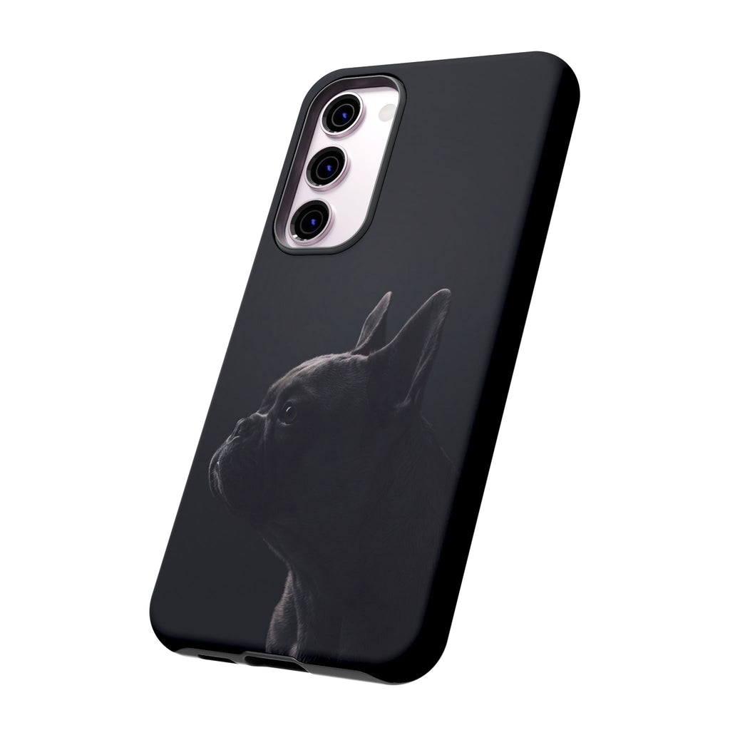 Silhouette French Bulldog Phone Case | Minimalist Black-on-Black Frenchie Profile | iPhone & Samsung