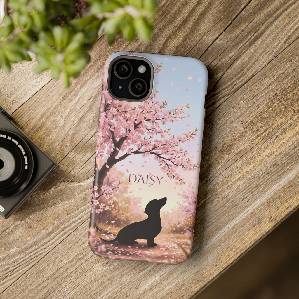 Personalized Dachshund Cherry Blossom Phone Case — Wireless Charging Cover