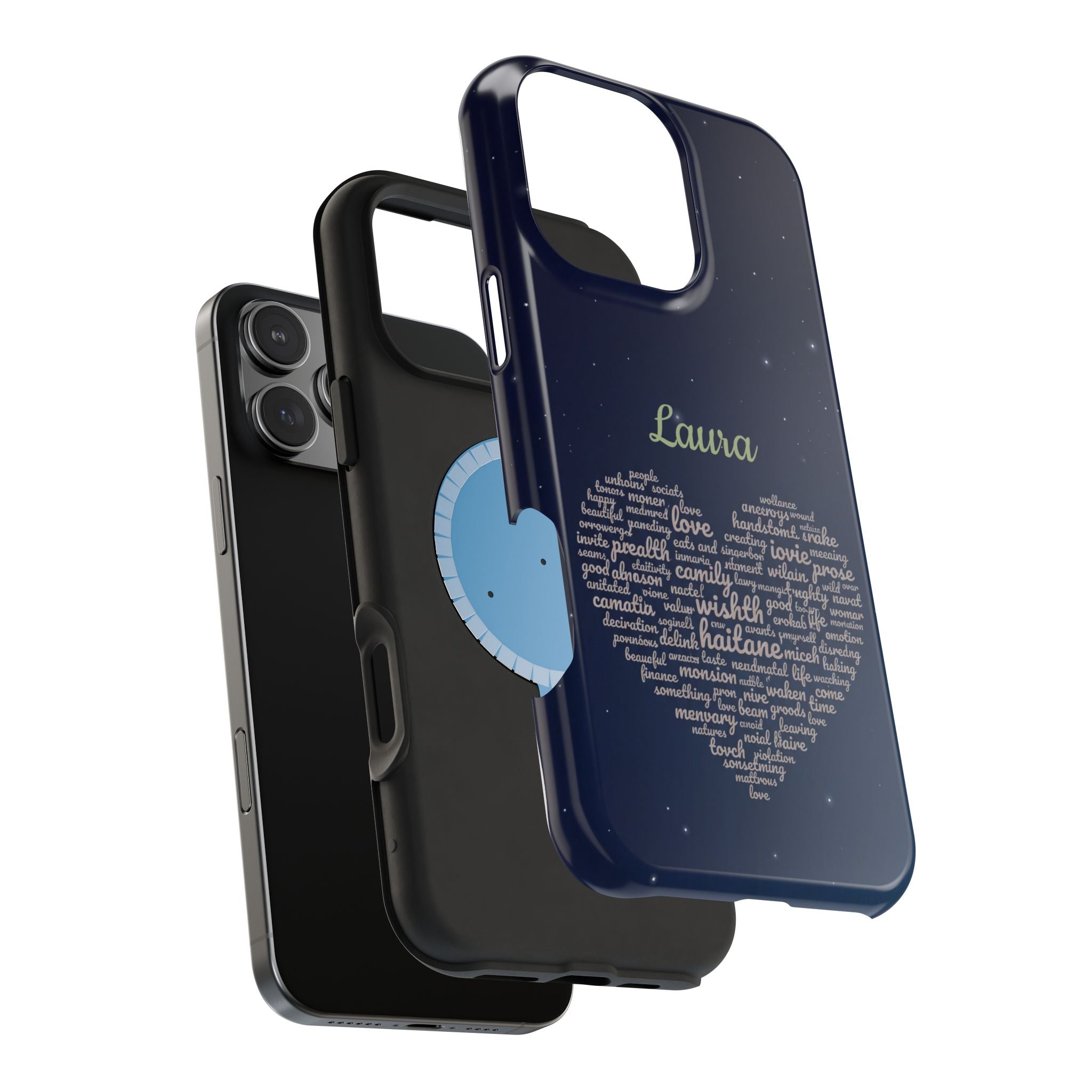 Personalized Teacher Heart Word Art Phone Case — Navy Wireless Charging Cover