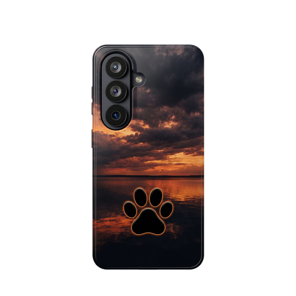 Sunset Paw Print Phone Case — Impact-Resistant Wireless Charging Cover