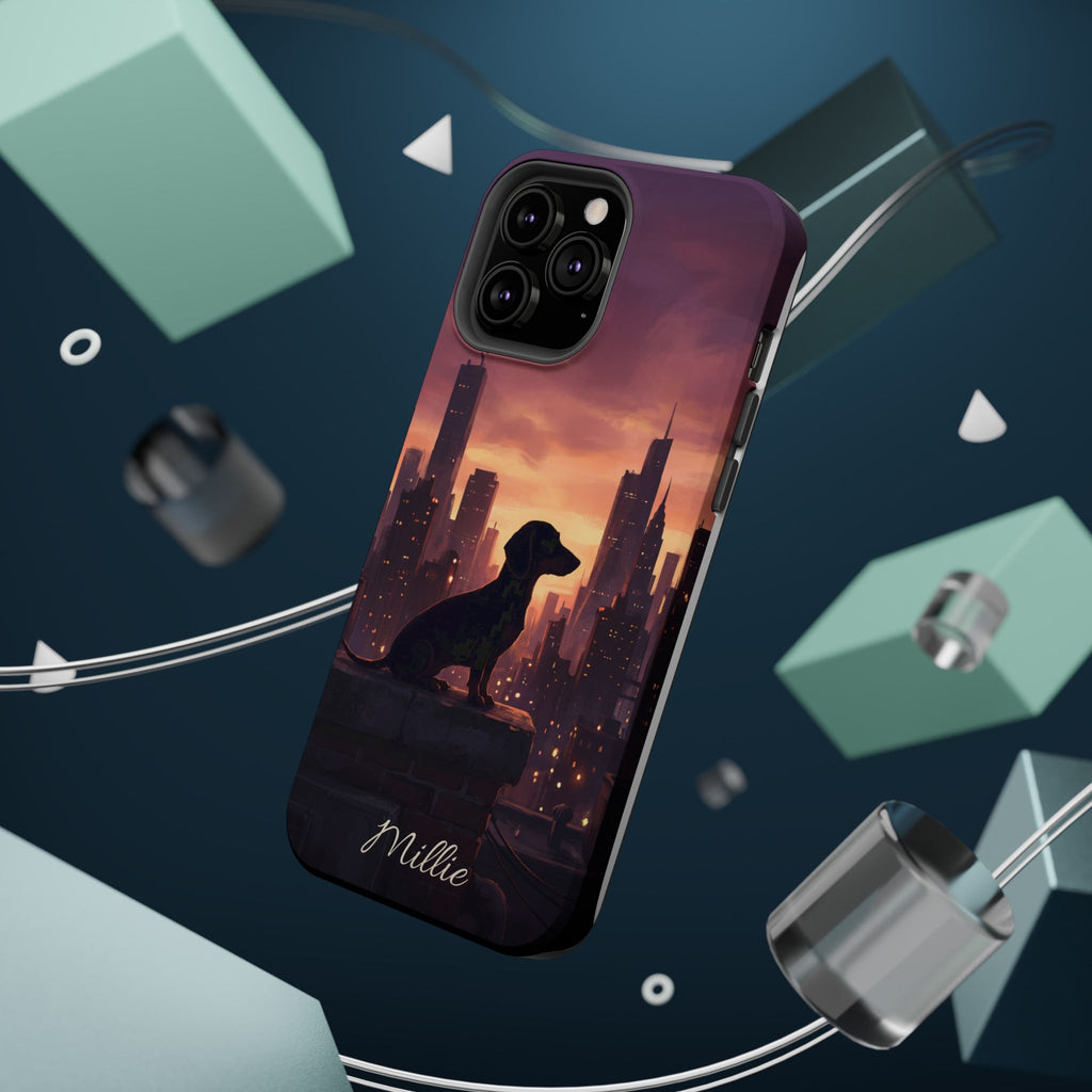 Personalized Dachshund City Skyline Phone Case — Wireless Charging Cover