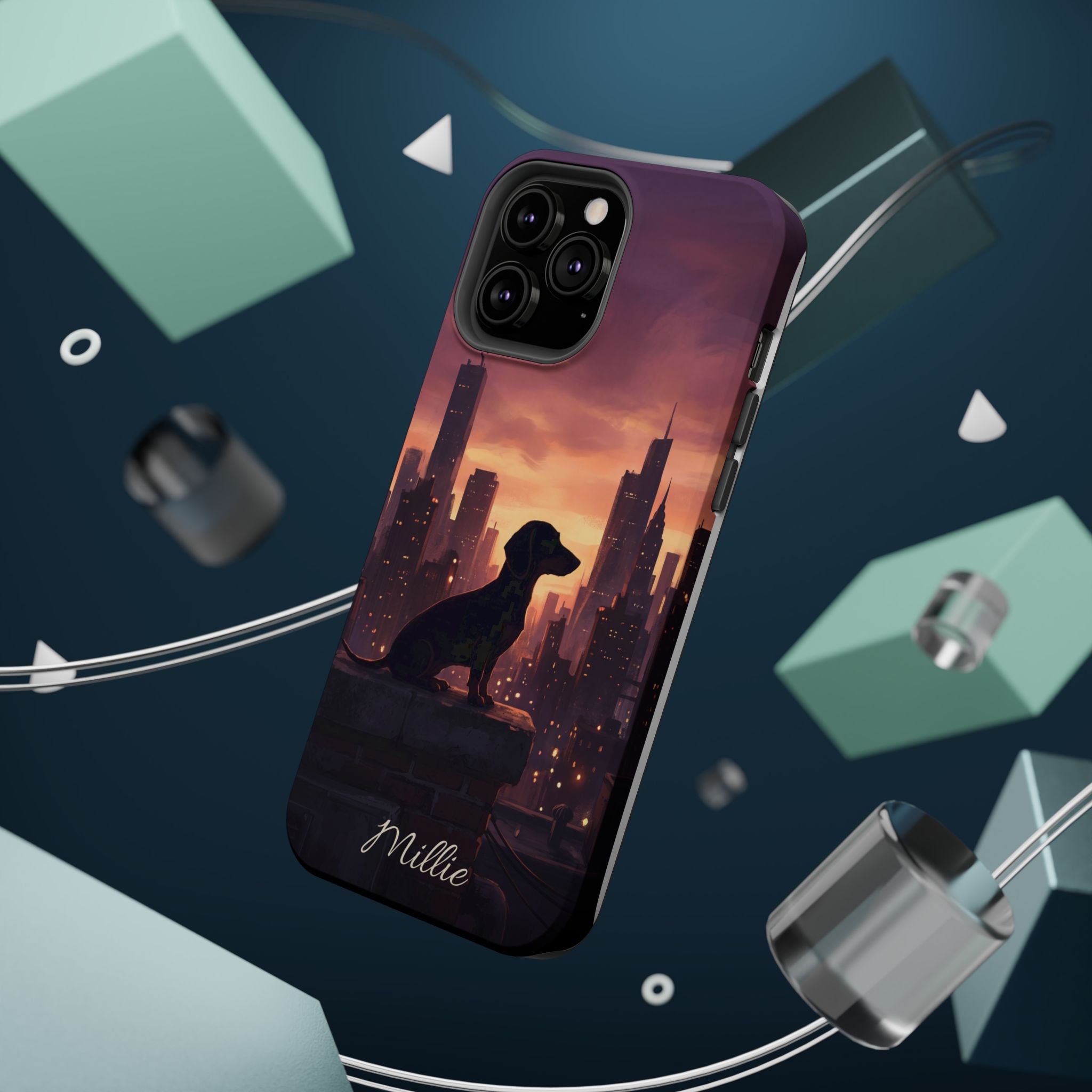 Personalized Dachshund City Skyline Phone Case — Wireless Charging Cover
