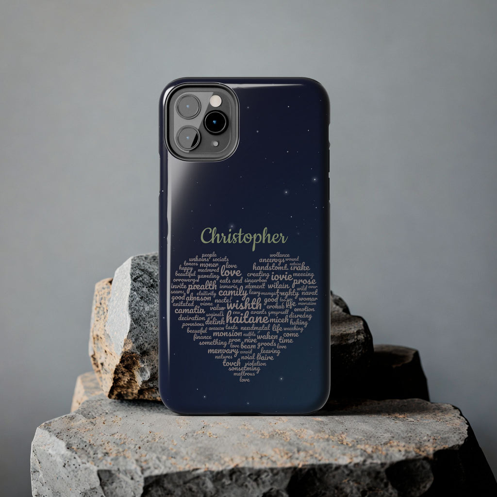 Personalized Teacher Heart Word Cloud Phone Case — Custom Name Starry Design