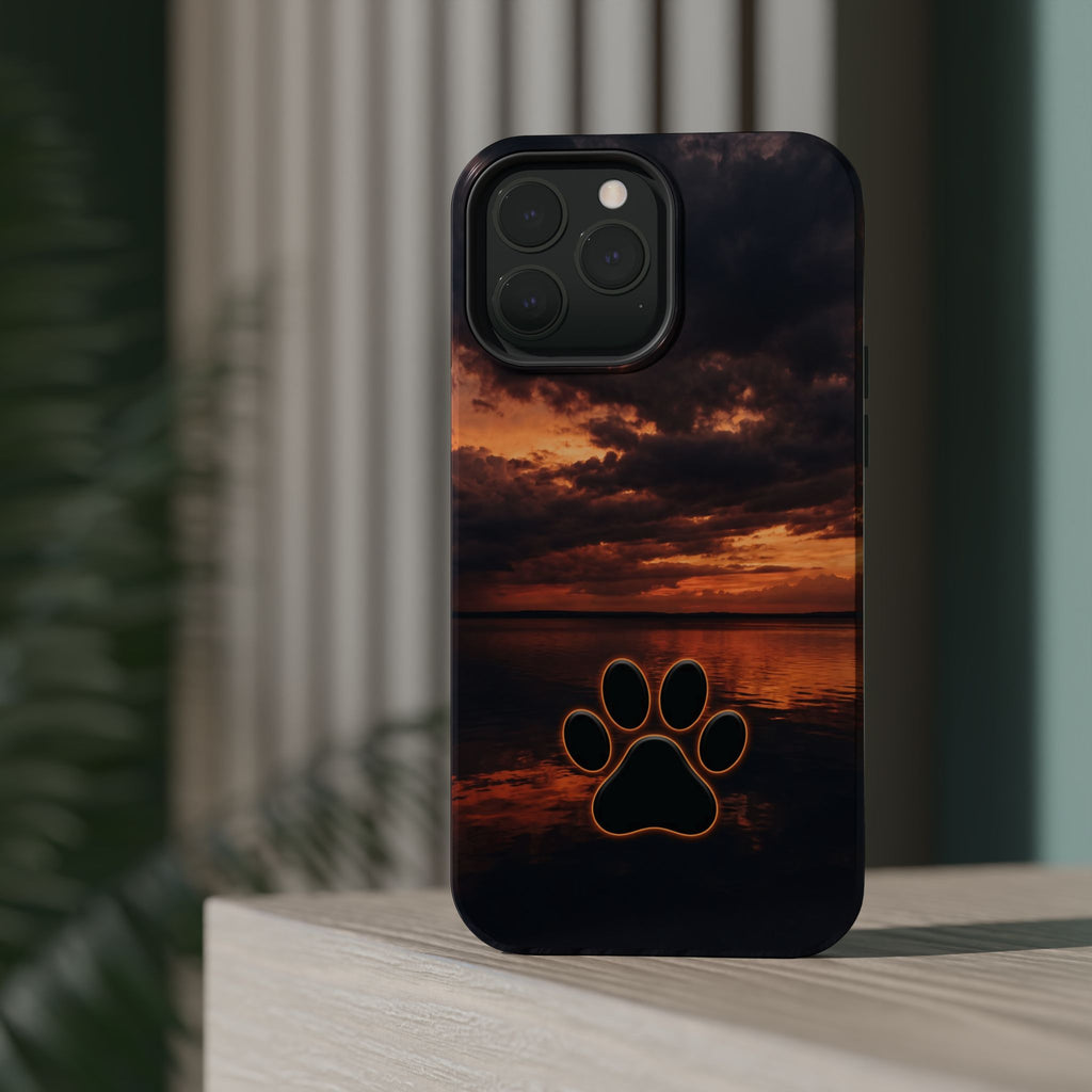 Sunset Paw Print Phone Case — Impact-Resistant Wireless Charging Cover