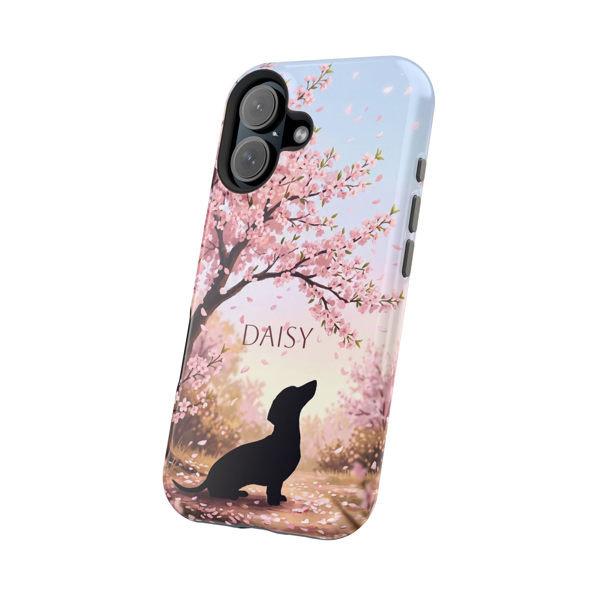 Personalized Dachshund Cherry Blossom Phone Case — Wireless Charging Cover