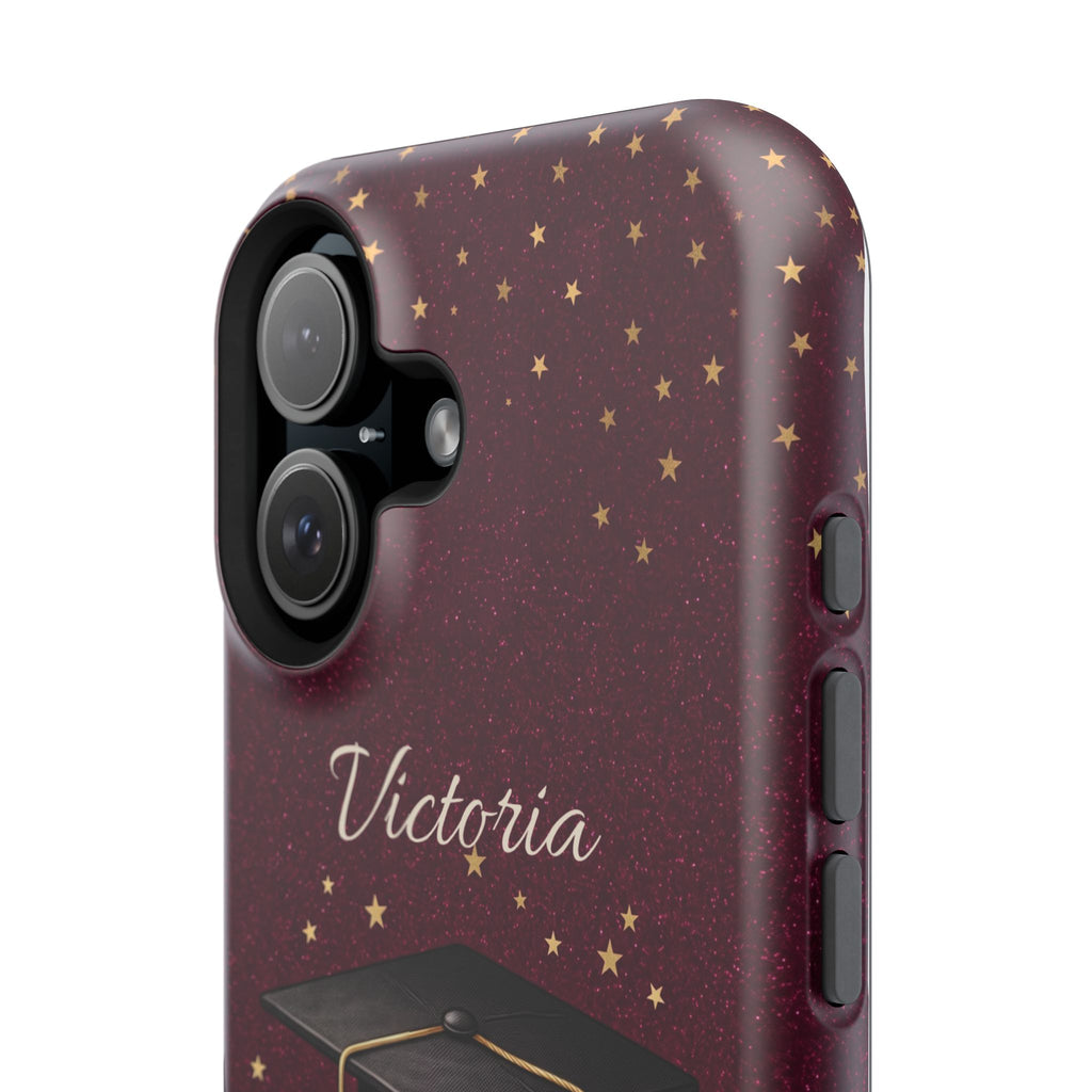 Graduation Cap & Books Personalized Teacher Phone Case — Wireless Charging Cover