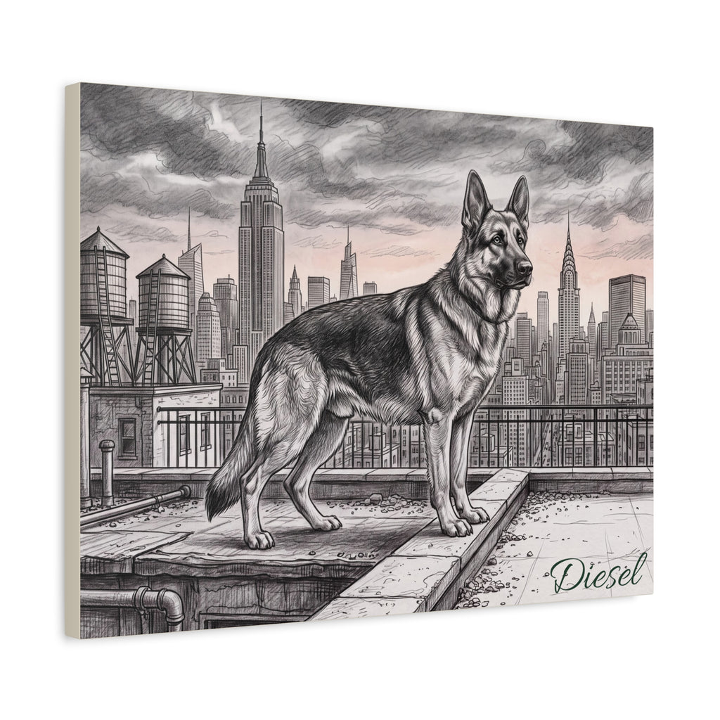 German Shepherd Personalized Canvas | New York City Skyline Sketch Wall Art