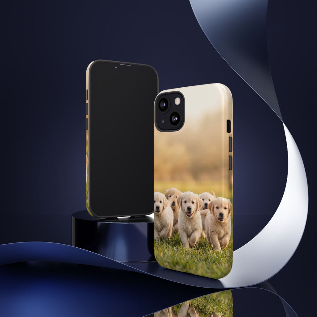 Golden Retriever Puppies Phone Case | Playful Puppy Pack Running in Grass | iPhone & Samsung