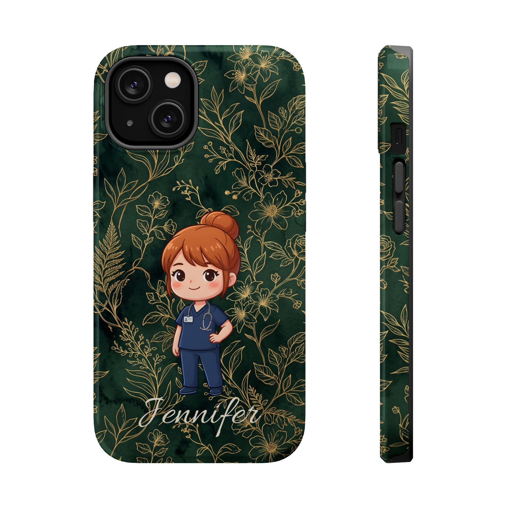 Personalized Nurse Botanical Phone Case — Impact-Resistant Wireless Charging Cover