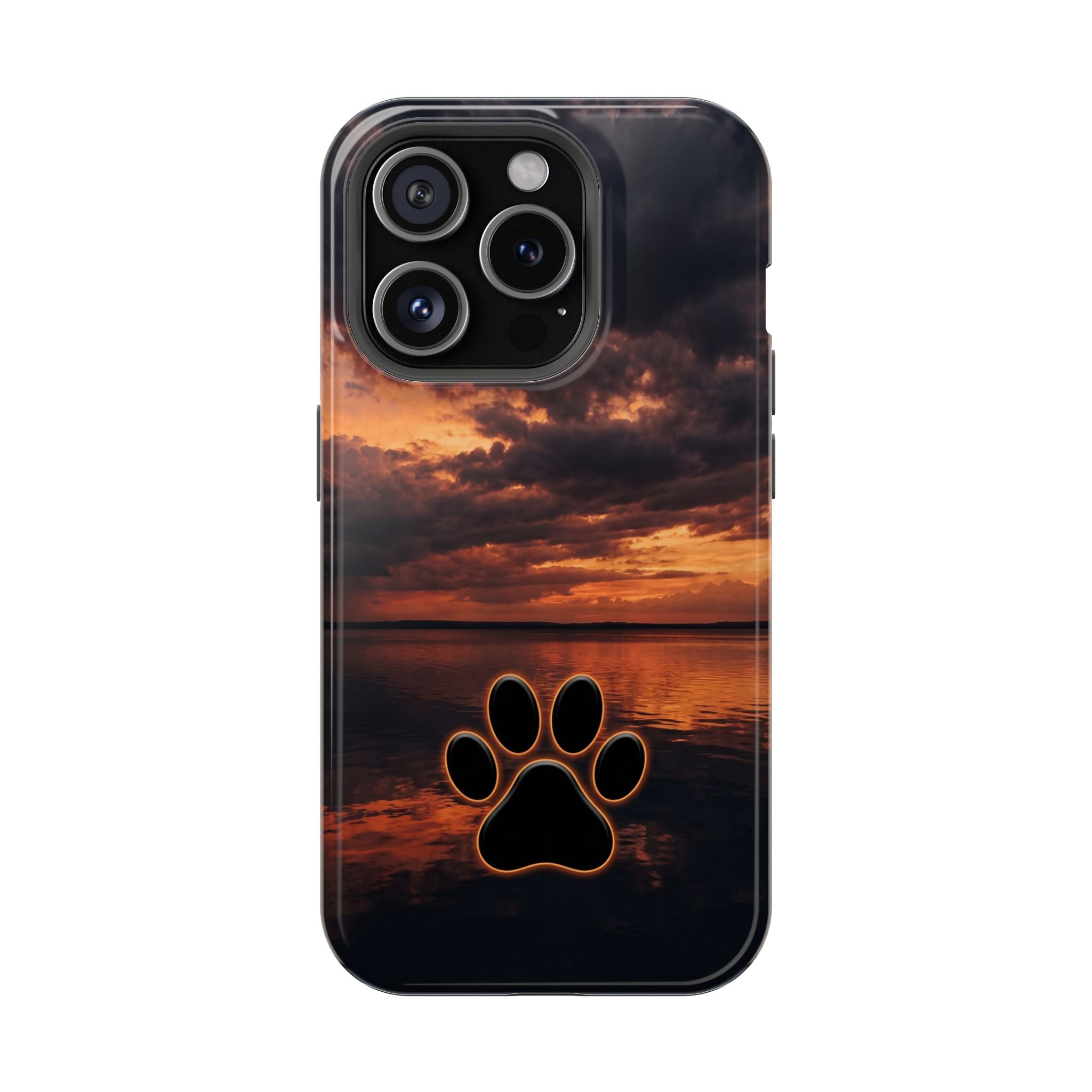 Sunset Paw Print Phone Case — Impact-Resistant Wireless Charging Cover