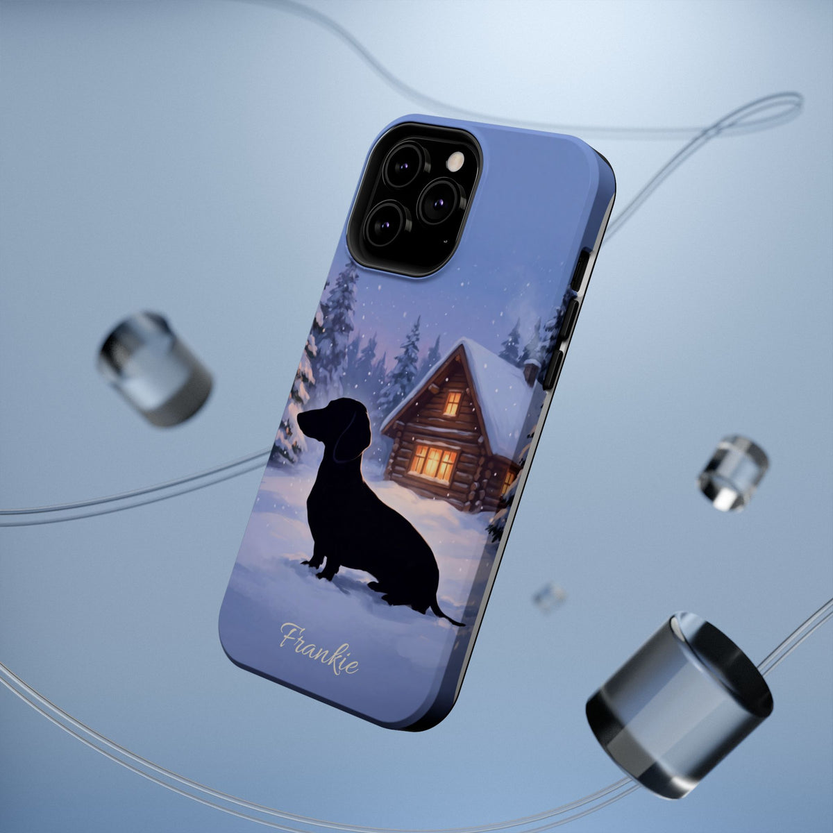 Personalized Dachshund Winter Cabin Phone Case — Wireless Charging Cover