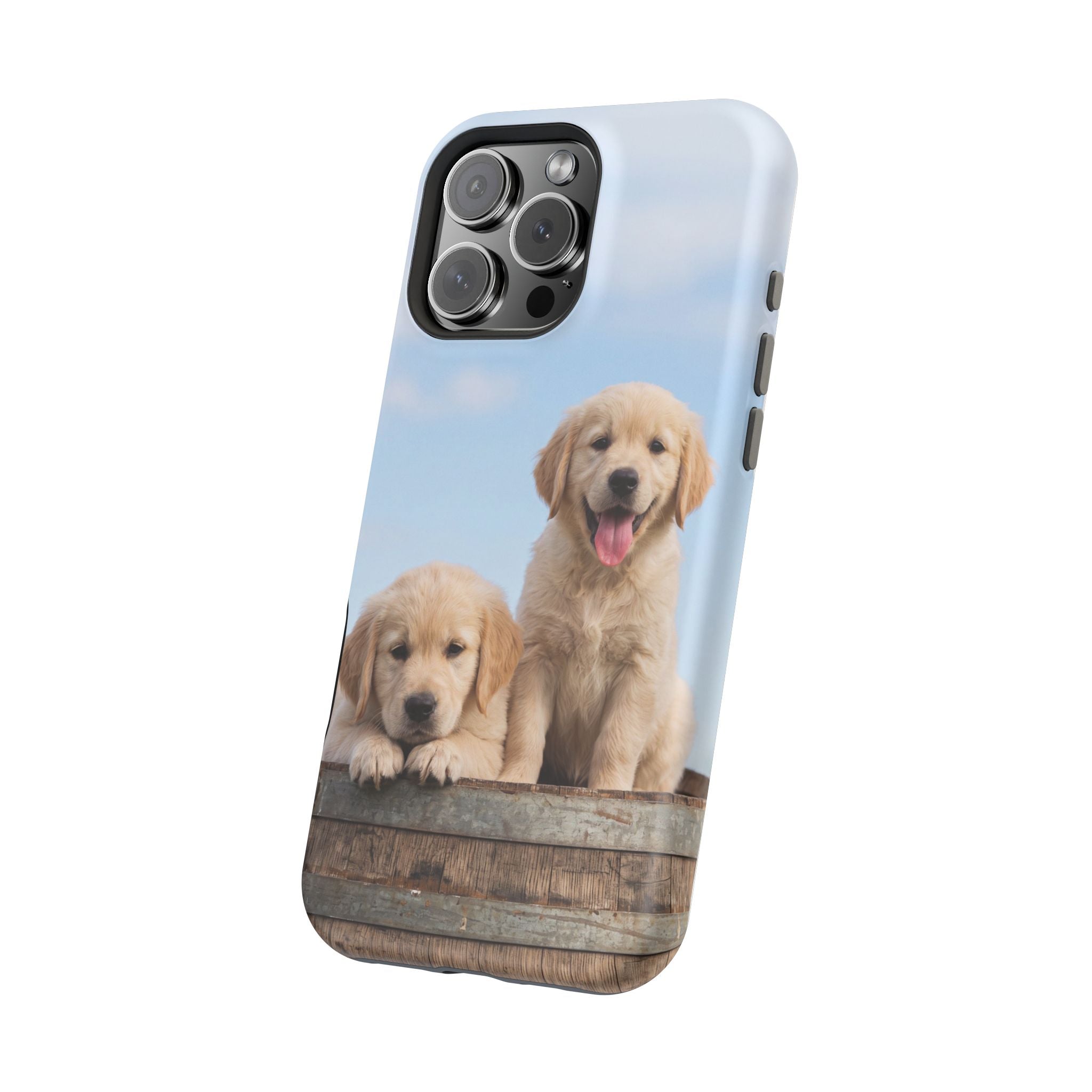Golden Retriever Puppy Duo Phone Case — Impact-Resistant Wireless Charging Cover