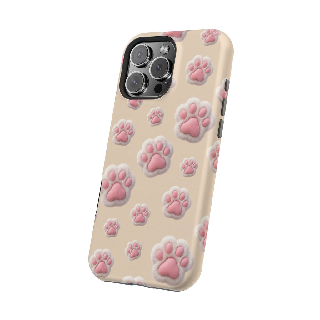 Pink Paw Print Phone Case — Impact-Resistant Wireless Charging Cover
