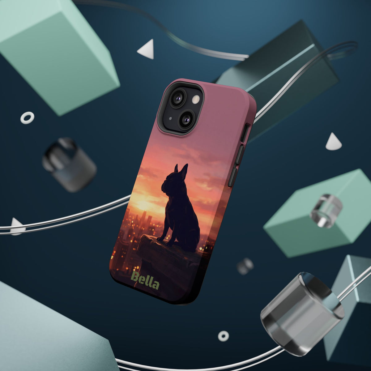 Personalized French Bulldog City Skyline Sunset Phone Case — Wireless Charging Cover
