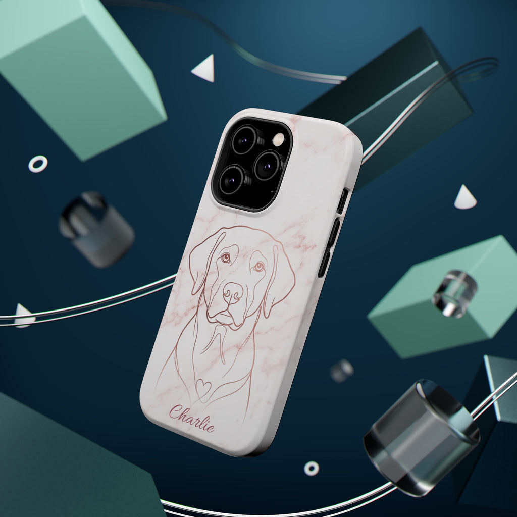 Personalized Rose Gold Marble Labrador Phone Case — Tough Magnetic Case with Wireless Charging
