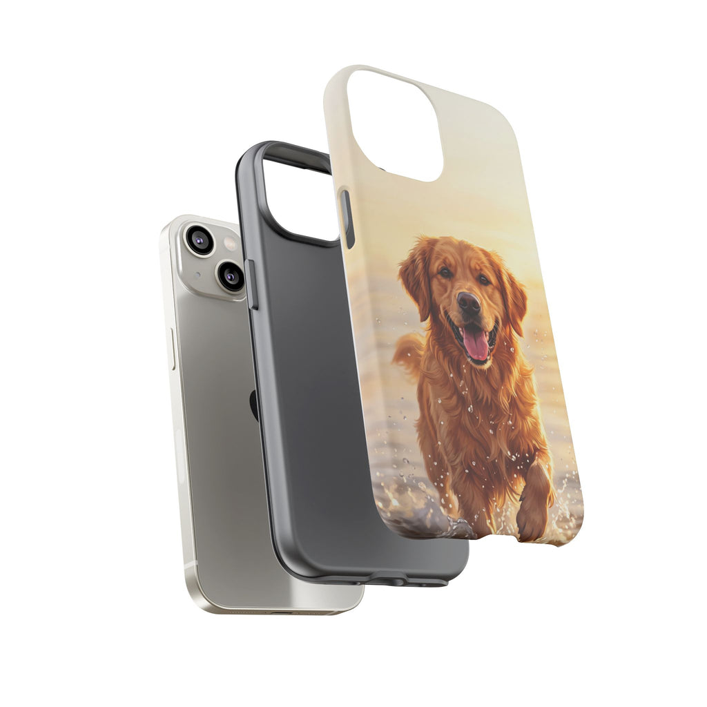 Golden Retriever Splashing in Water Phone Case | Joyful Dog at Golden Hour | iPhone & Samsung