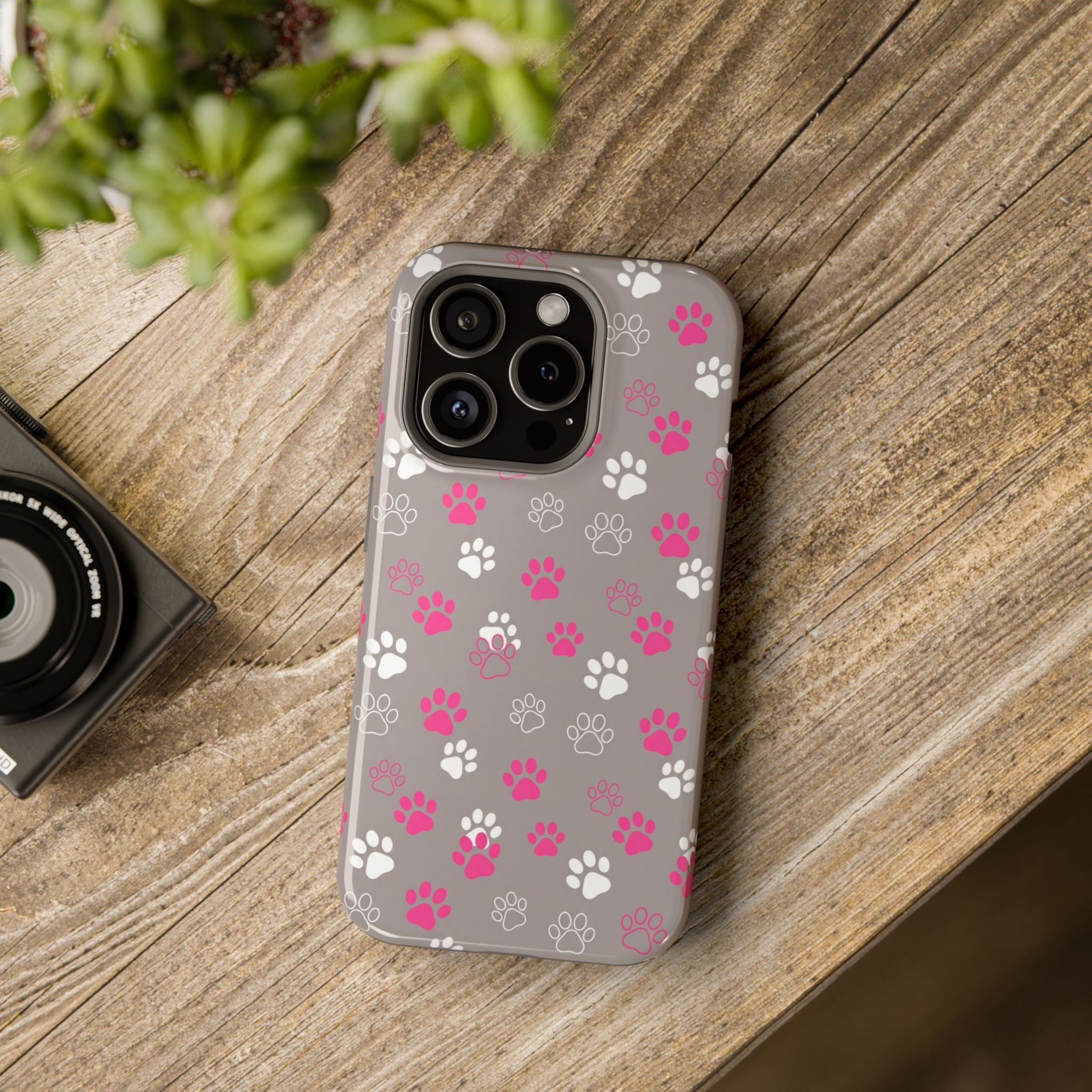 Pink & White Paw Print Phone Case — Impact-Resistant Wireless Charging Cover